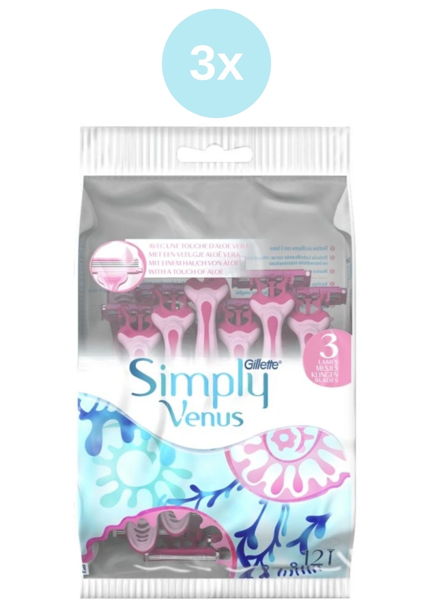 Simply Venus 3 Plus - aparate de ras 3x (8+4 buc) într-o pungă