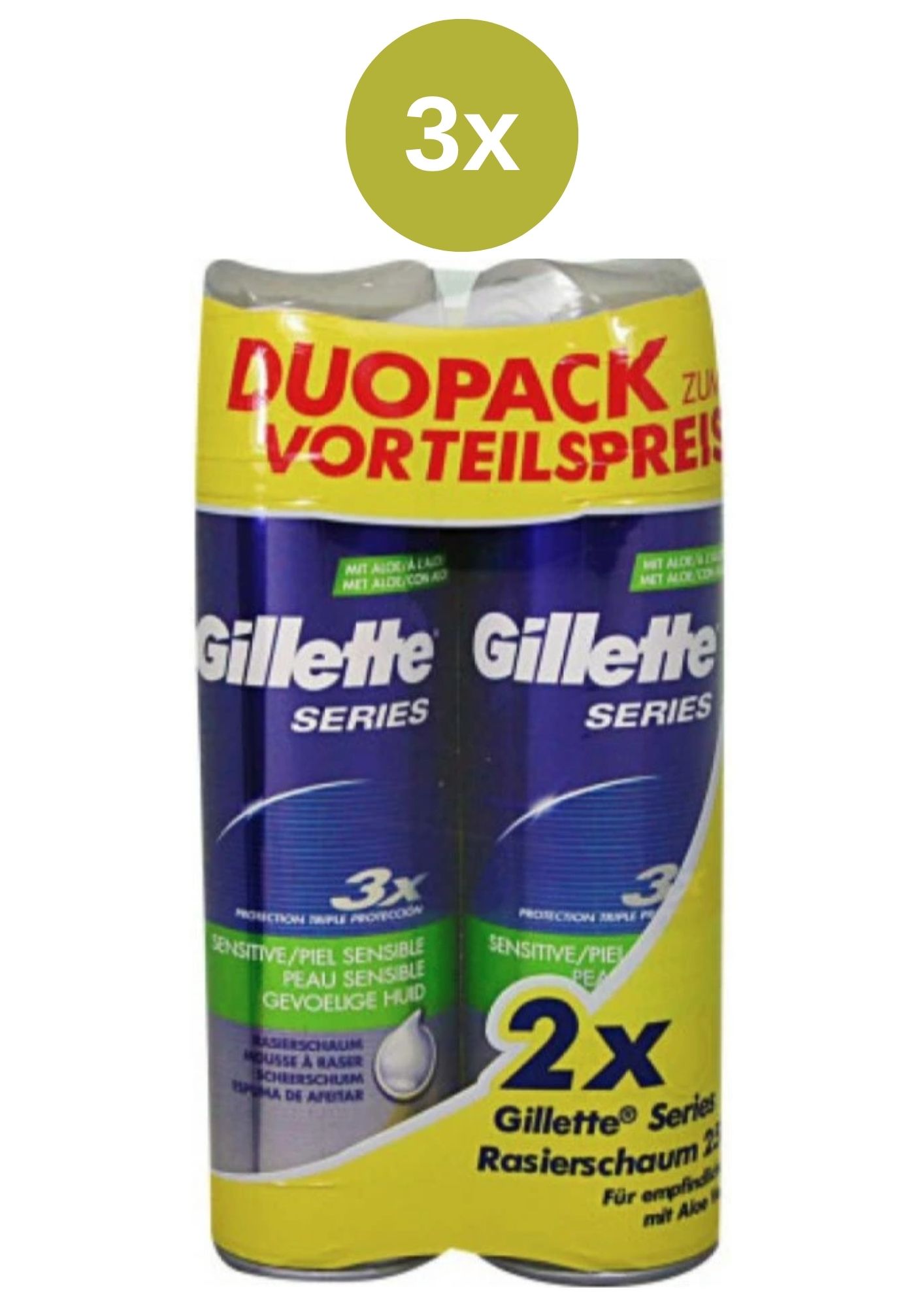 Spumă de ras Gillette Series Sensitive 3x (2 x 200 ml)