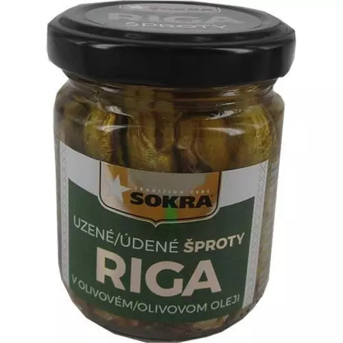 Șprot afumat Sokra în ulei de măsline din sticlă 100g