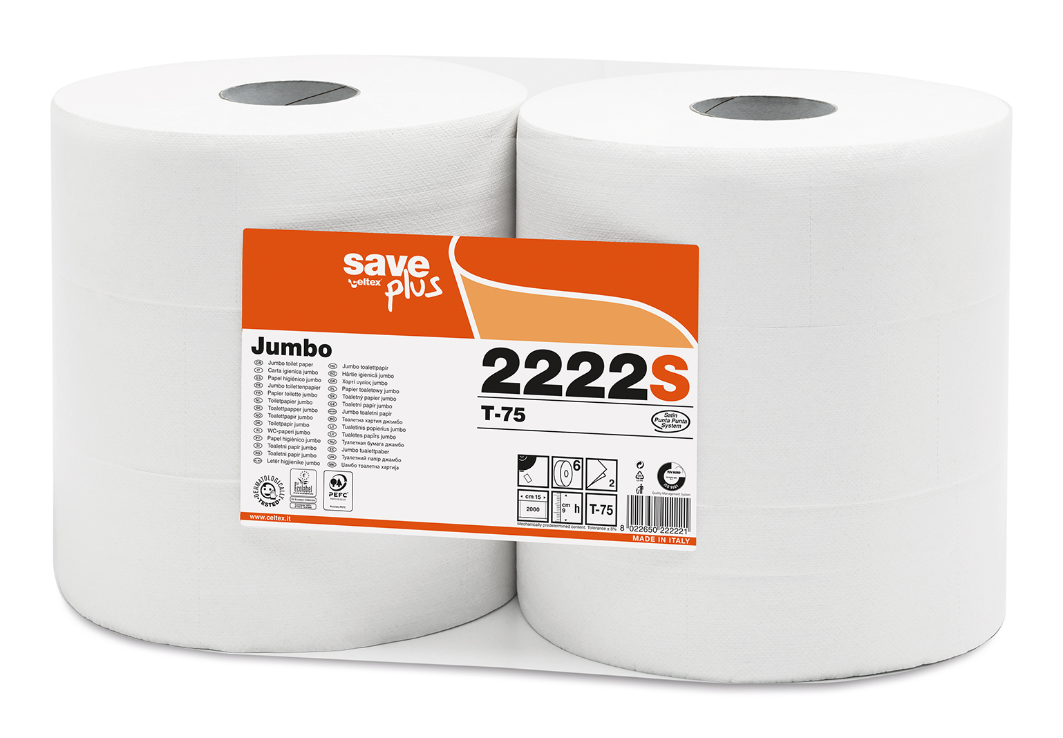 Hârtie igienică Jumbo rolă CELTEX S-Plus 2 straturi - 6 bucăți