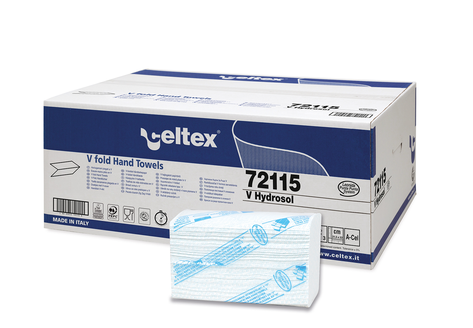 Prosoape de hârtie CELTEX V Hydrosol de unică folosință, 2550 buc, 3 straturi