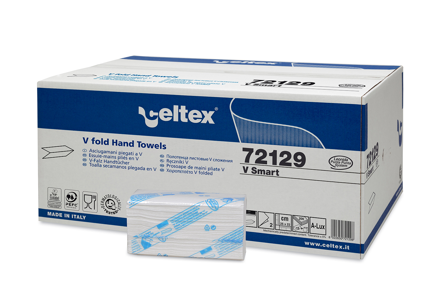 Prosoape de hârtie pliate inteligent CELTEX V, 3000 buc, albe, 2 straturi
