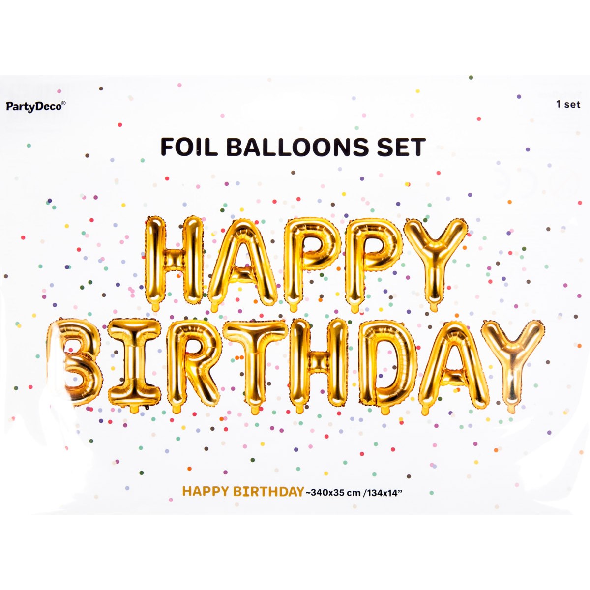 PARTY DECO Balon 340 cm inscripția La mulți ani folie aurie 1 buc