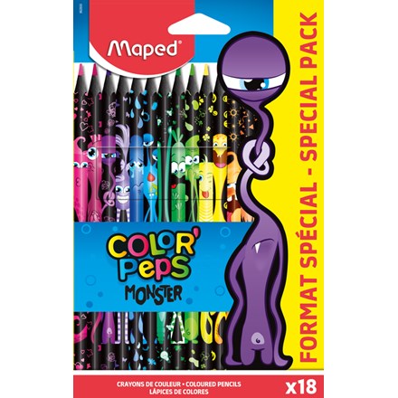 Creioane colorate Maped MONSTER fără lemn, 18 buc.