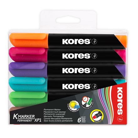 Marker permanent Kores KM Plus mix 6 buc.