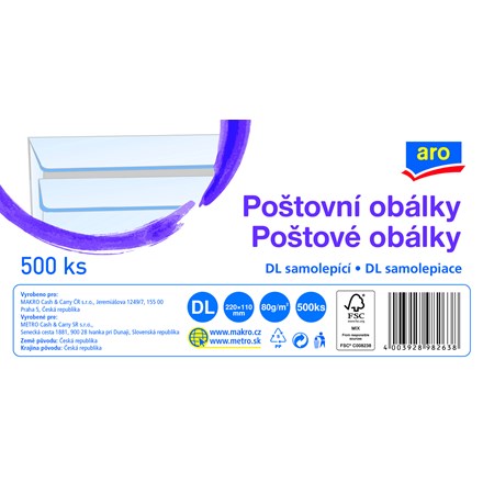 Plic autoadeziv ARO DL alb, 500 buc.