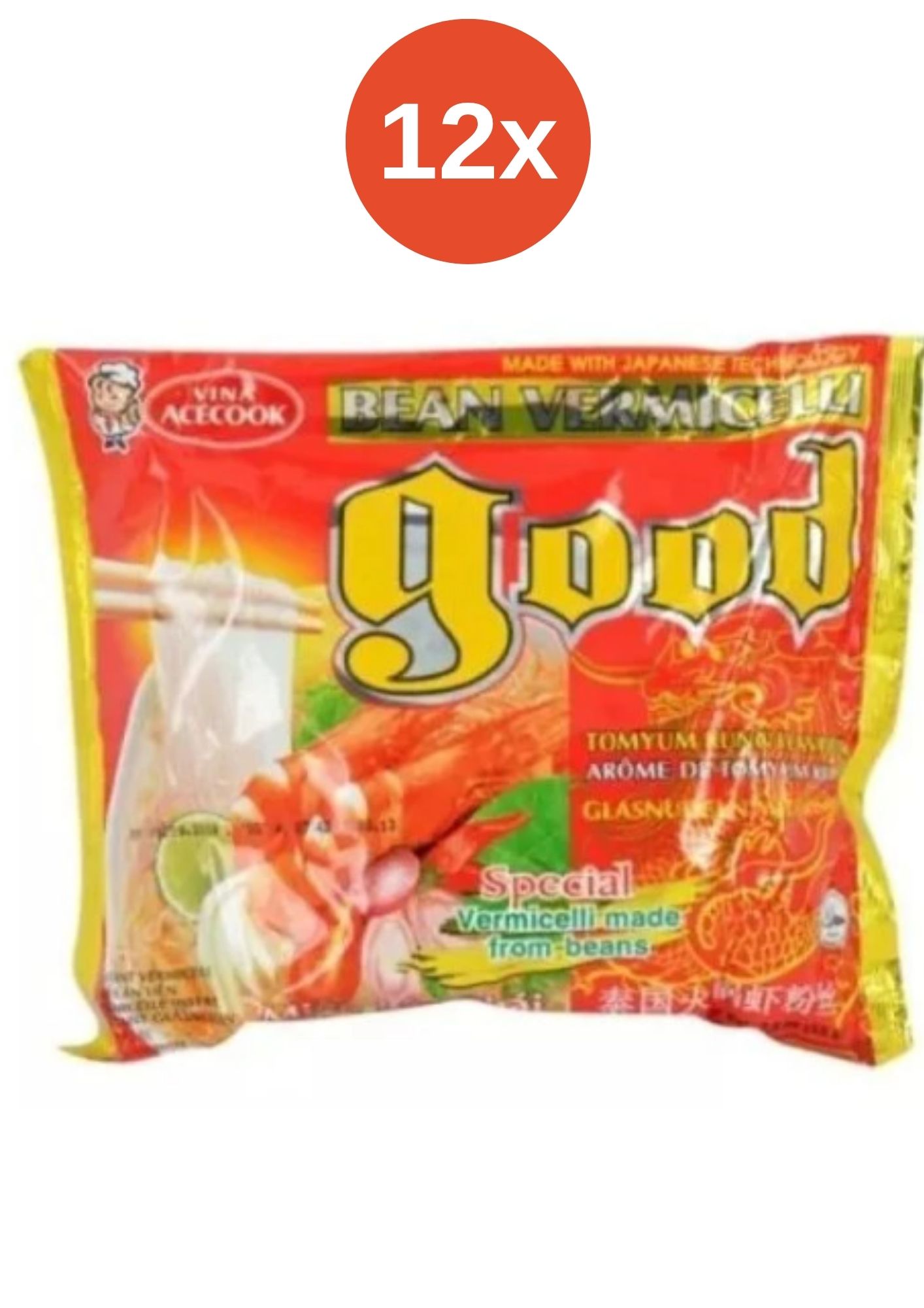 Tăiței instant GOOD din sticlă cu aromă de creveți 12x62g (MIEN LAU THAI)
