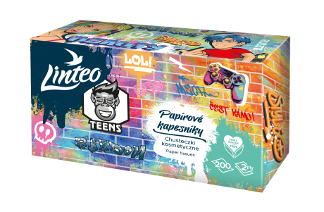 Batiste de hârtie Linteo Teens - albe, 2 straturi, cutie cu 200 bucăți