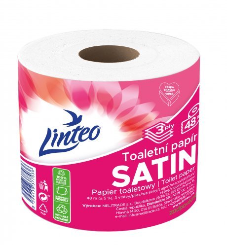 Hârtie igienică Linteo – albă, 3 straturi, rolă individuală, 48 m