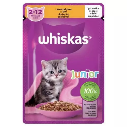Whiskas Junior plic cu pui în jeleu 85g