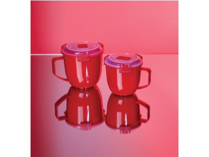 Sistema skodelica za juho za mikrovalovno pečico 565 ml, rdeča
