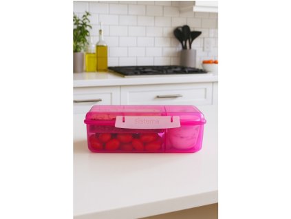 Sistema škatla za prigrizke Bento z deljenim kosilom in posodo za jogurt ter dvema pladnjema 1,65 l, roza