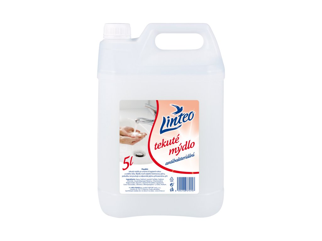 13 mydlo tekute LINTEO antibakterialni 5l bile novy kanystr a etiketa