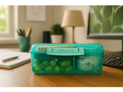 Sistema Delený desiatový box Lunch Bento s nádobou na jogurt a 2 tácky 1,65 l, mätová