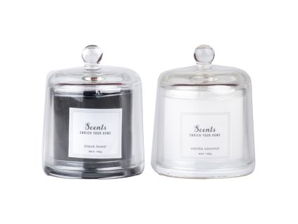 Sviečka v skle vonná so skleneným poklopom mix biela čierna 90x80mm