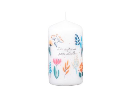 Sviečka valec 50x90 mm – Pre učiteľku (maľované kvietky)