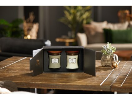 WoodWick darčekový set Fireside, Linen váza stredná 2 ks