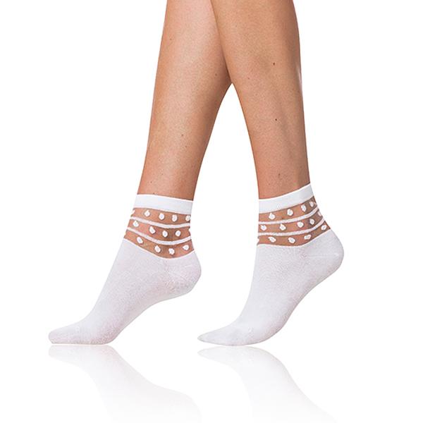 TRENDY COTTON SOCKS - Dámske ponožky s ozdobným lemom - biela 39 - 42