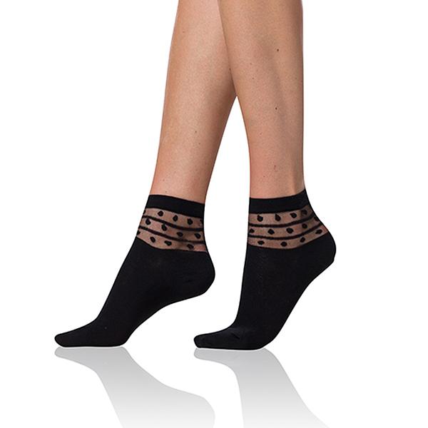 TRENDY COTTON SOCKS - Dámske ponožky s ozdobným lemom - čierna 35 - 38