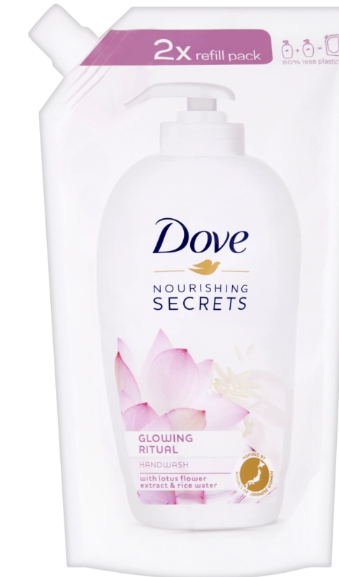 Dove Nourishing Secrets Rozžiarujúci rituál Lotosový kvet a ryžová voda tekuté mydlo náhradná náplň 500 ml
