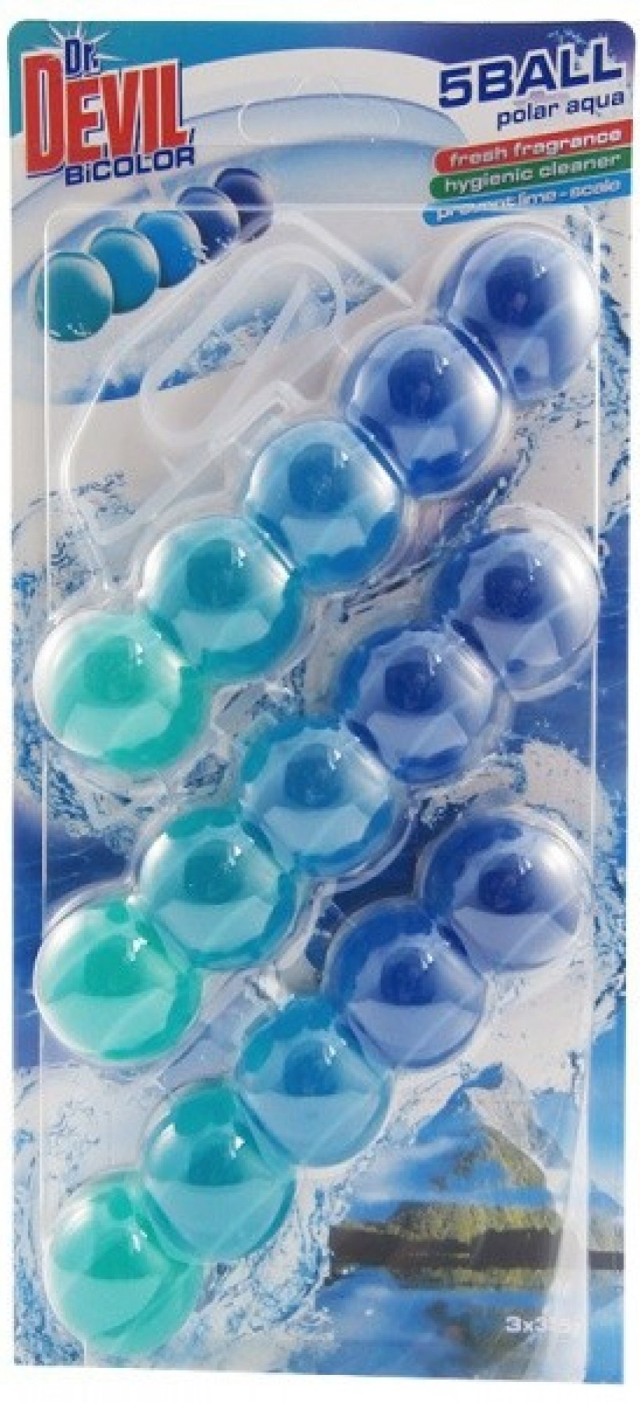 Dr. Devil WC Bicolor 5ball závesný WC blok Polar aqua 3 x 35 g