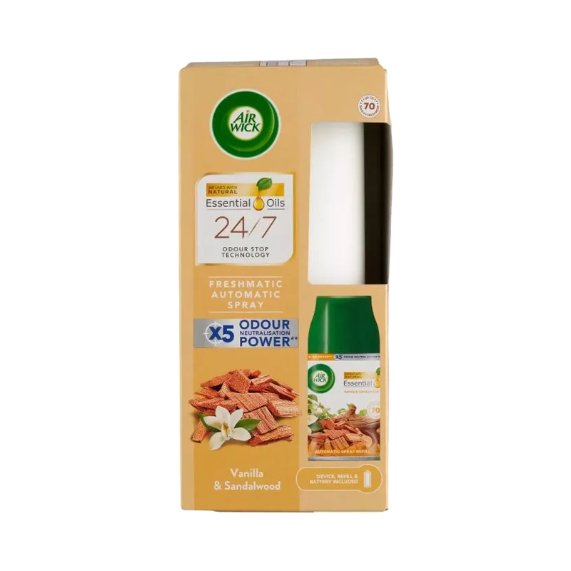 Air Wick FM strojček + náplň 250ml Vanilka a santalové drevo