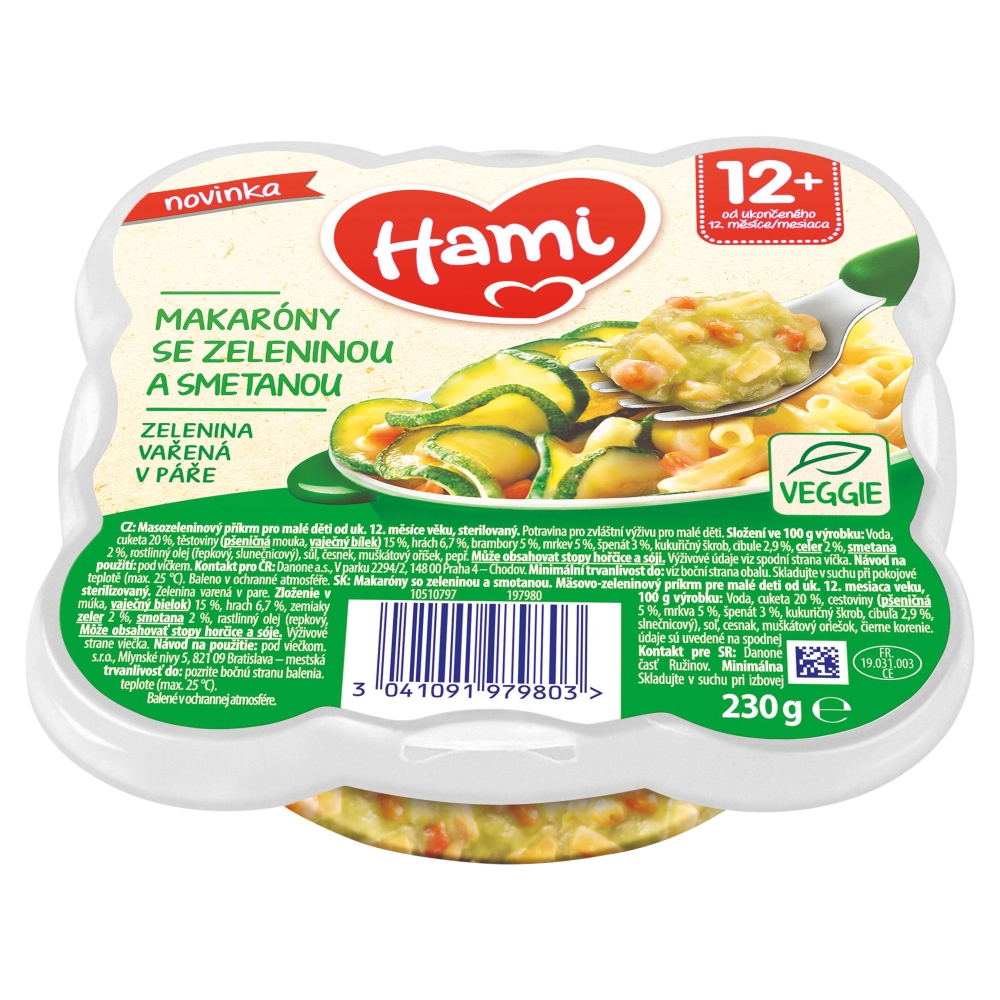 Hami menu 230g makarón s zel a smet 12m+