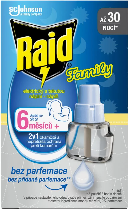 S.C. Johnson Raid Family vhodné pre deti bez parfumácie náplň 27ml 45 nocí