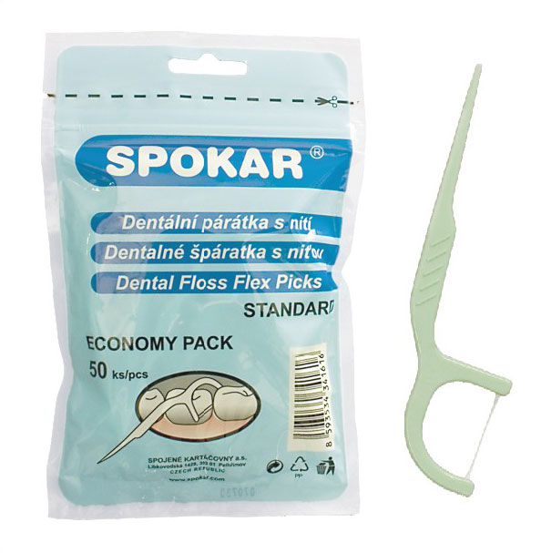 Spojené kartáčovny Spokar dent špáradlá s niťou (50ks/sáč)