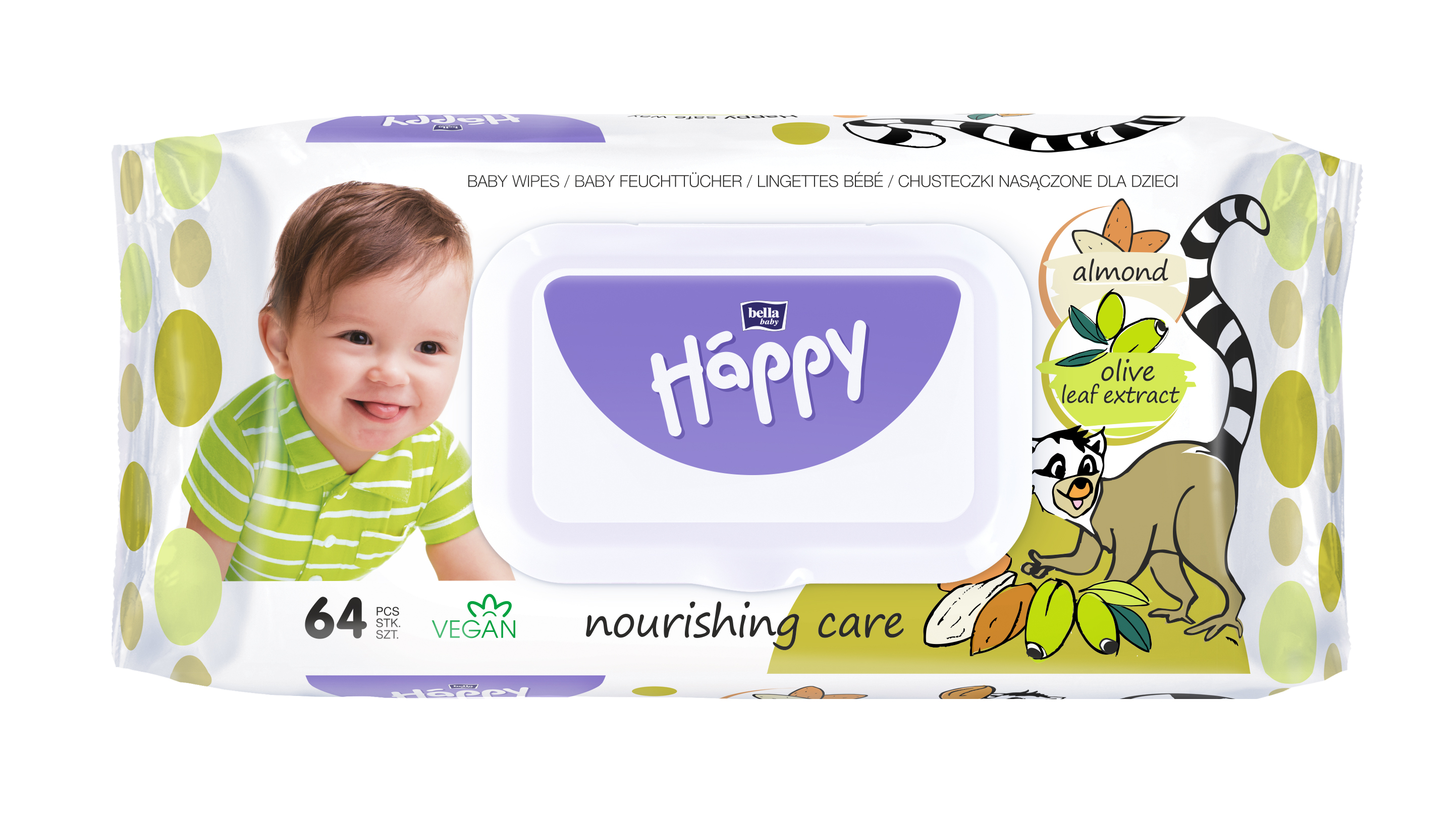 HAPPY Baby čistiace obrúsky a´64 mandle a olivy