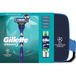 Gillette Mach3 Darčeková sada pre mužov (Gillette Mach3 strojček + 4 náhradné hlavice + Gillette Sensitive gél na holenie 200ml+taška)