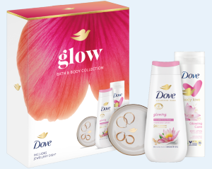 Dove darčeková sada pre ženy Advanced Care Glowing (sprchovací gél 225ml + telové mlieko + elegantná šperkovnica)