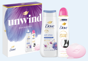 Dove darčeková sada pre ženy AntiStress (sprchový gél 225ml + antiperspirant 150ml + tuhé mydlo 90g)