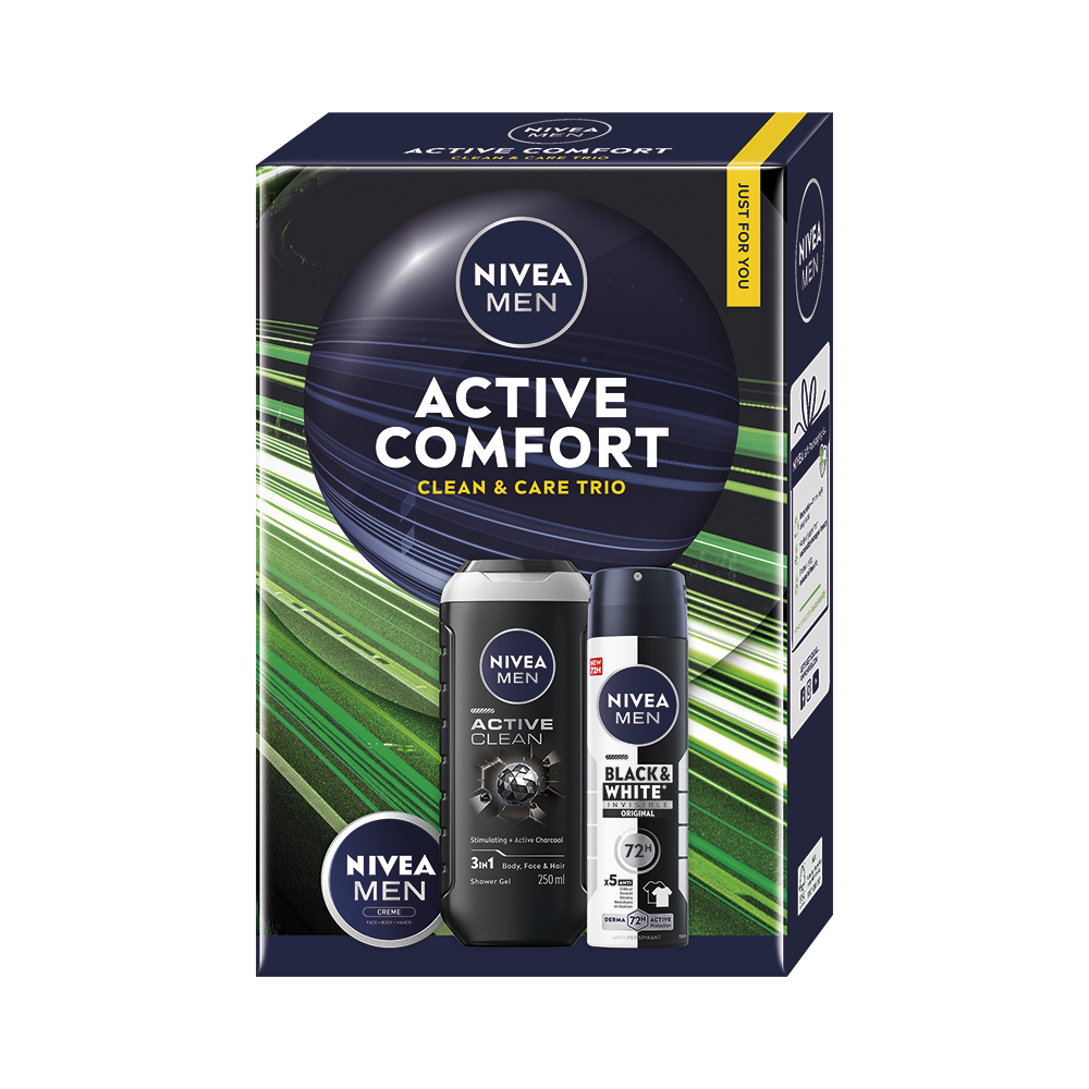 Kazeta: NIVEA M AP Sprej B&W Inv. Original 150ml+SG Active Clean 250ml+Krém MEN 30ml Ks
