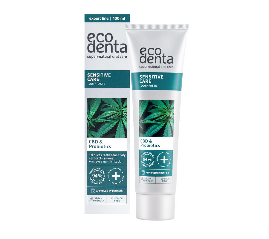 ECODENTA Zubná pasta na citlivé zuby s CBD a probiotikami, 100 ml