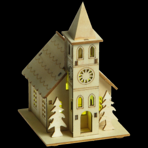 LED svetlo kostol drevený 9,54x8x10cm
