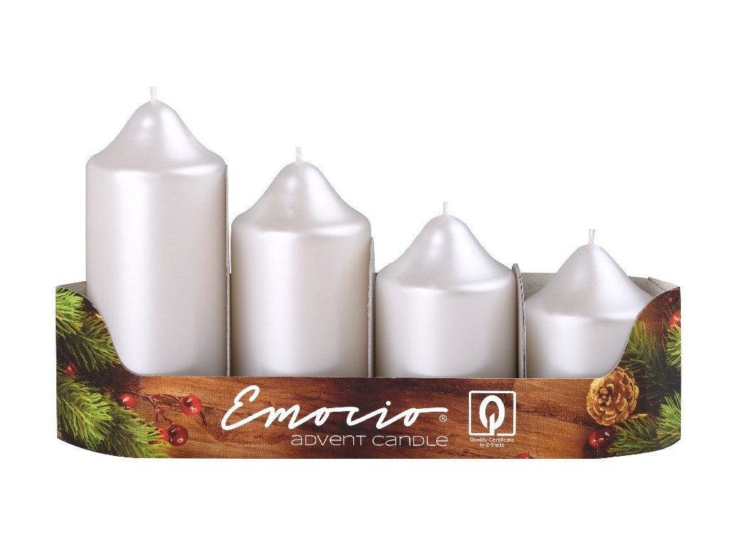 Emocio adventné stupne 4ks 50mm perla biele sviečky