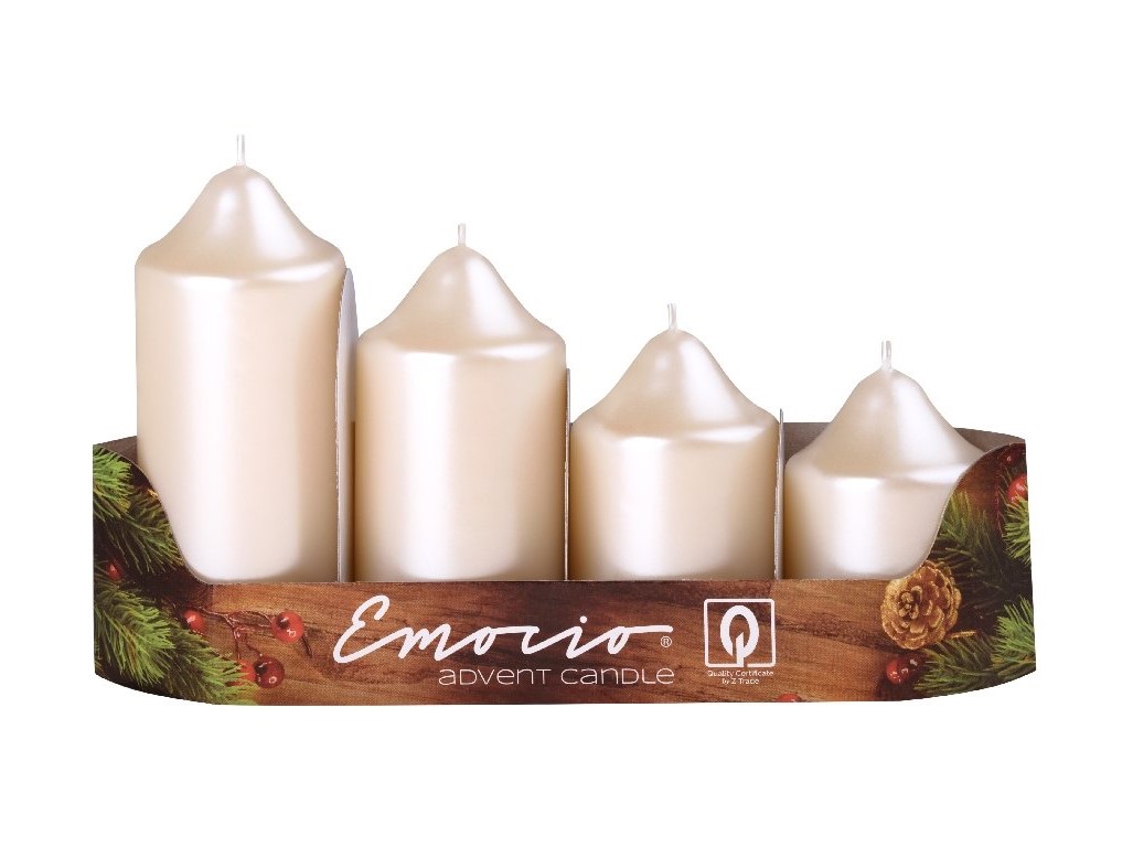 Emocio adventné stupne 4ks 50mm perla krém sviečky