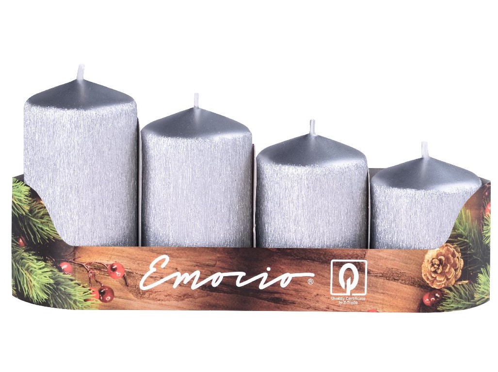 Emocio adventné stupne 4ks 50 mm Drápané strieborné sviečky