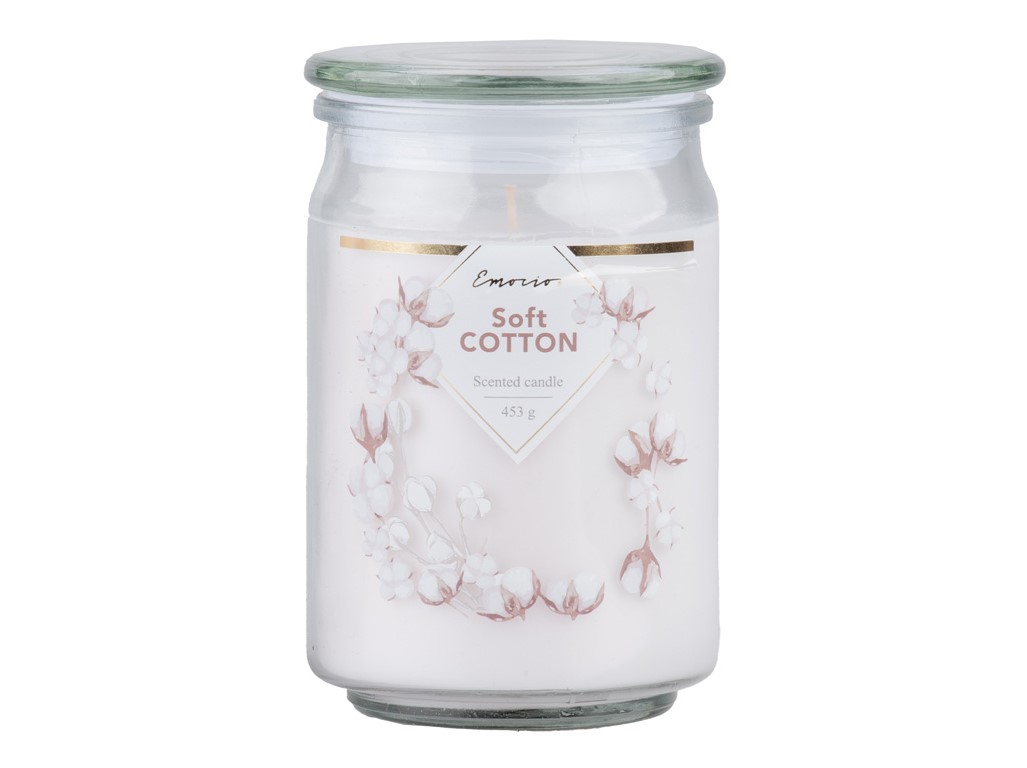 Emocio vonná sviečka v skle Soft Cotton so skleneným viečkom 93x142mm