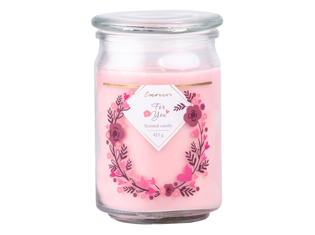 Emocio Sklo so skleneným viečkom For You, ružová vonná sviečka 93x142 mm