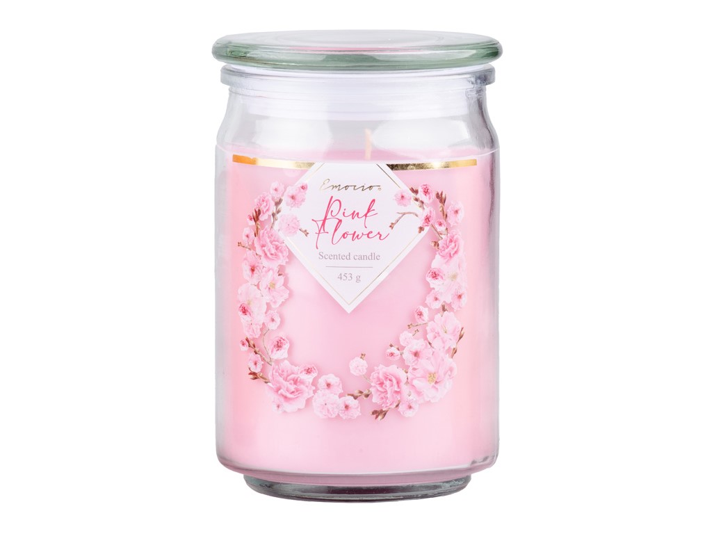 Emocio Sklo so skleneným viečkom Pink Flower vonná sviečka 93x142 mm