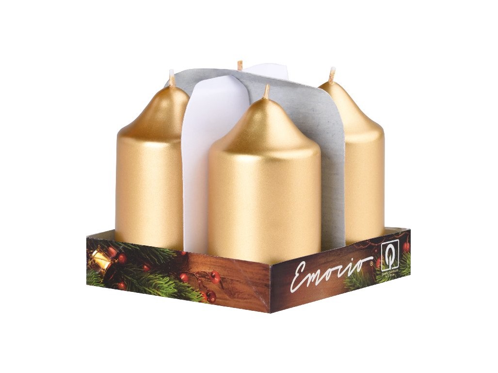 Emocio adventný valec 4ks 50x90 Metal zlaté sviečky