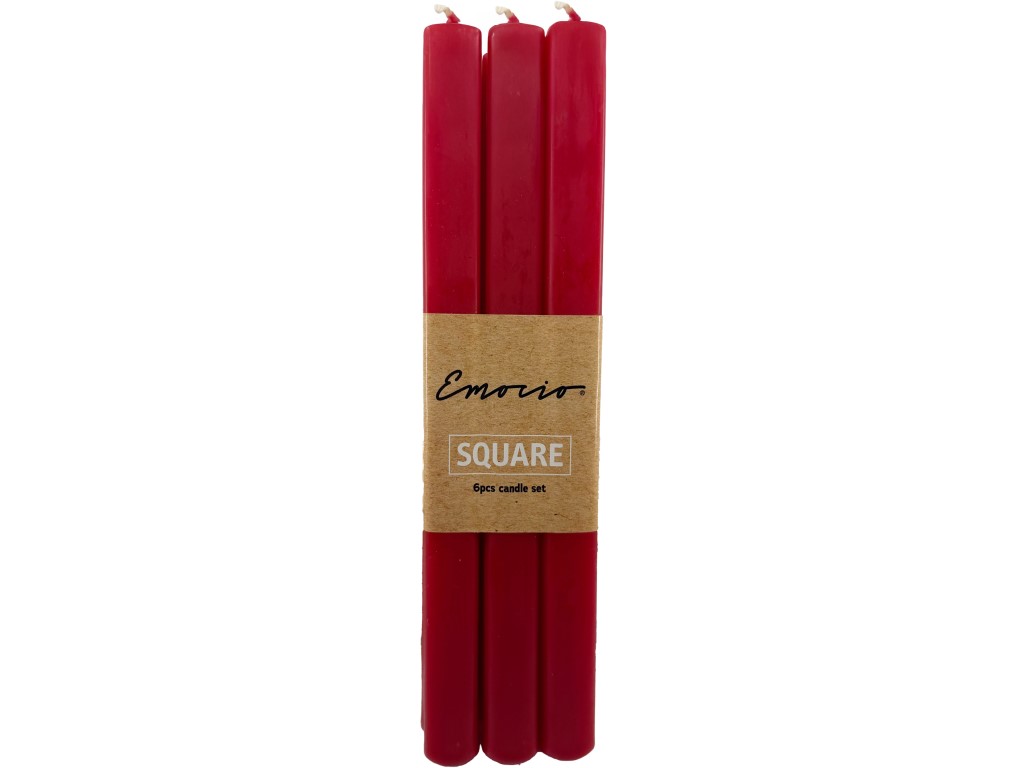Emocio sviečka stolný hranol 6ks 18x240mm, červená