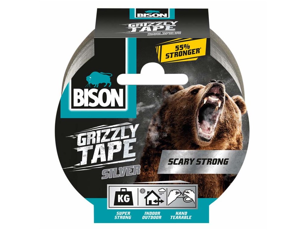 BISON lepiaca páska GRIZZLY TAPE 10 m strieborná