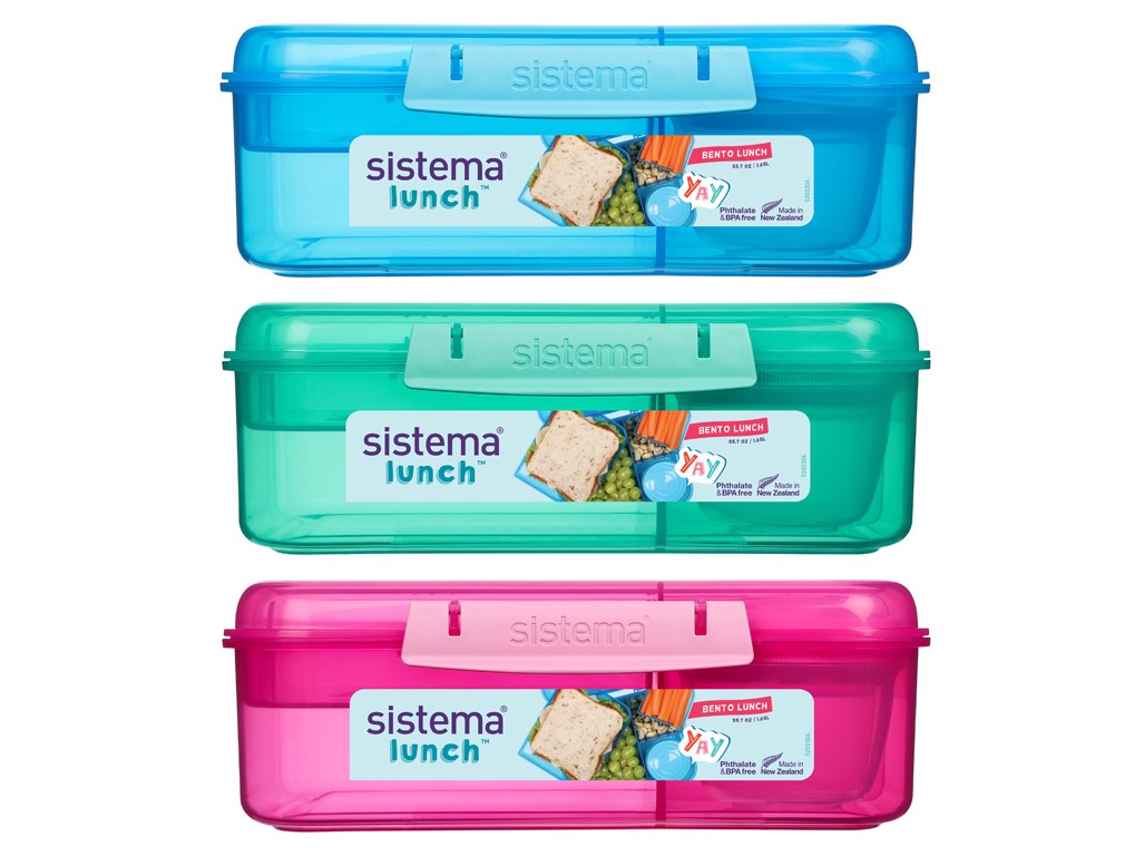 Sistema Delený desiatový box Lunch Bento s nádobou na jogurt a 2 tácky 1,65 l, mix farieb