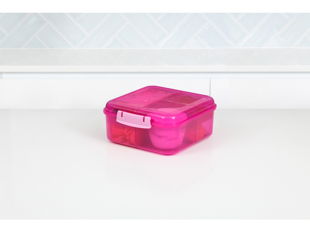 Sistema Delený desiatový box Lunch Bento Cube s nádobou na jogurt a 2 tácky 1,25 l, ružová