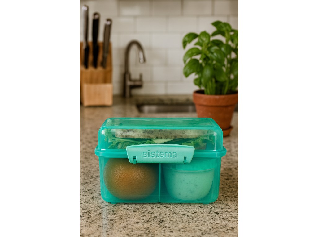 Sistema Delený desiatový box Lunch Cube Max s nádobou na jogurt s dvojitým viečkom 2 l, mätová