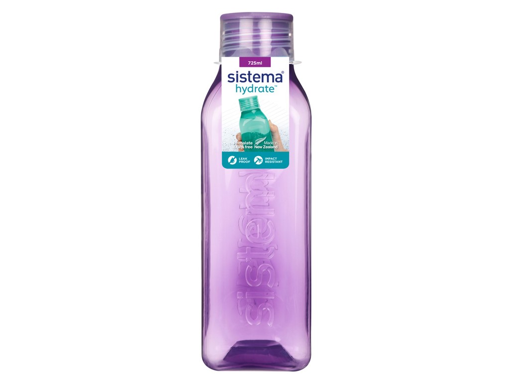 Sistema Hranatá Hranatá fľaša so skrutkovacím viečkom Hydrate Square 725 ml, fialová