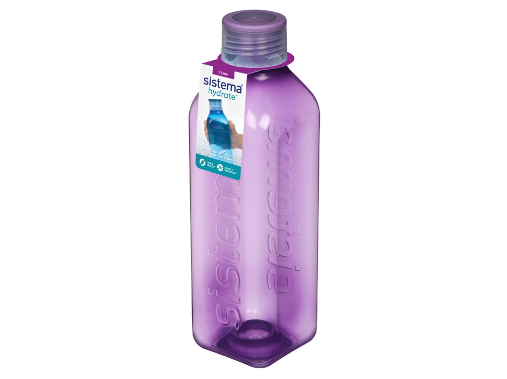 Sistema Hranatá fľaša so skrutkovacím viečkom Hydrate Square 1 l, fialová